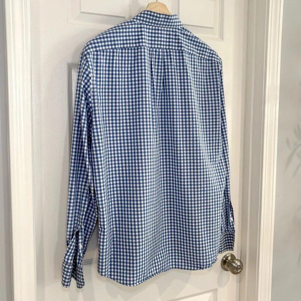 J. Crew Button Up Long Sleeve White Blue Checkered Nautical Shirt Men Sz XL SLIM
